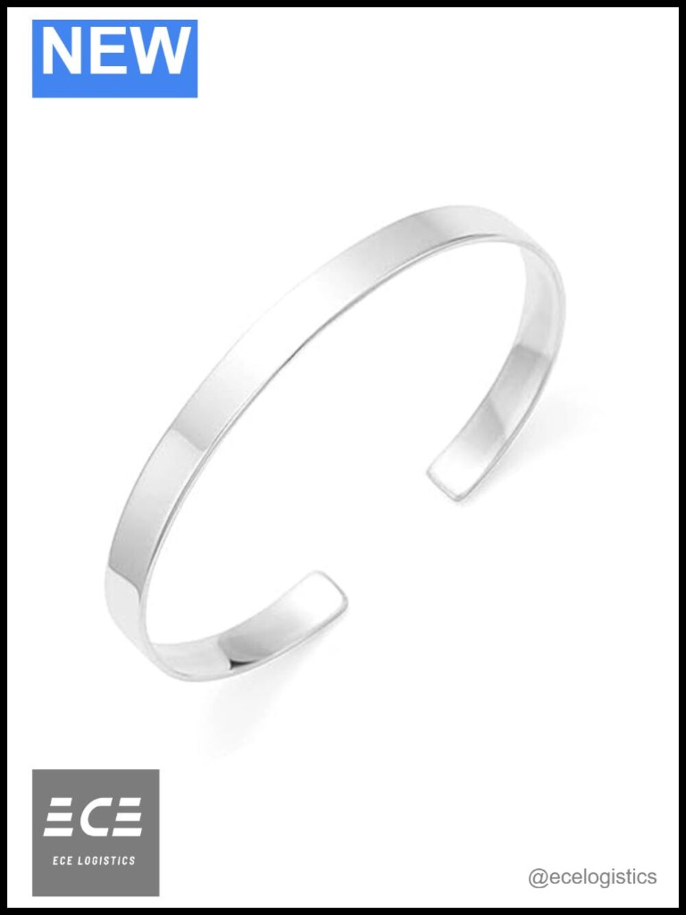 Sterling Silver Cuff Bangle Bracelet Plain Polished Shiny 5mm